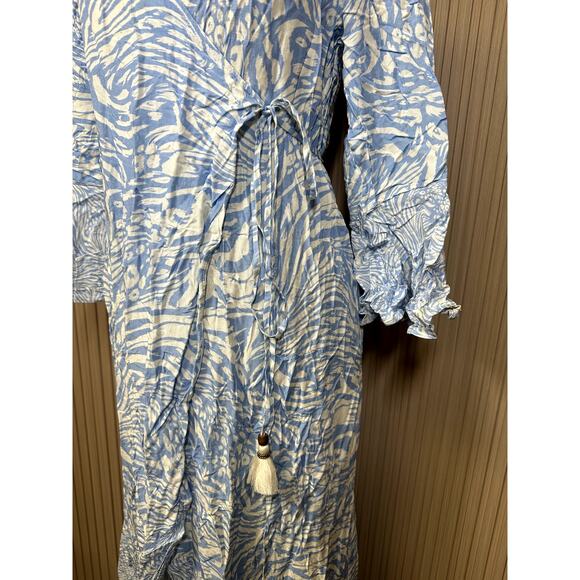 Maaji Blue Maxi Cover-up Kimono Wrap Dress Size S Anthropologie - Picture 6 of 11